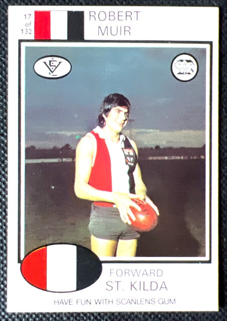 1975 VFL SCANLENS #17 ROBERT MUIR ST KILDA SAINTS CARD