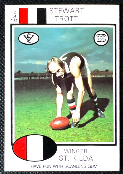 1975 VFL SCANLENS #02 STUART TROTT ST KILDA SAINTS CARD