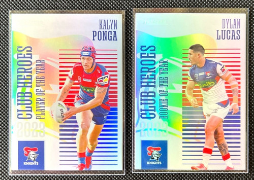 2024 NRL TRADERS TITANIUM KALYN PONGA  & DYLAN LUCAS NEWCASTLE KNIGHTS  CLUB HEROES CARDS