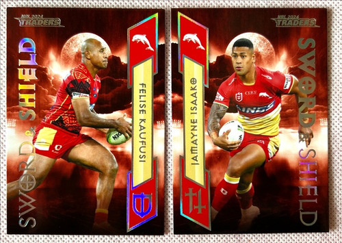 2024 NRL TRADERS TITANIUM KAUFUSI & ISAAKO DOLPHINS SWORD & SHIELD CARDS