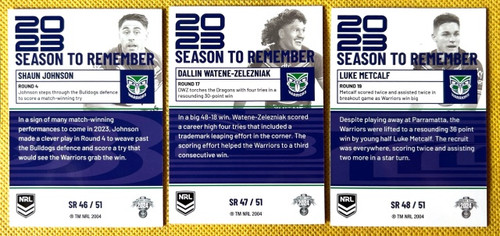 2024 NRL TRADERS TITANIUM NEW ZEALAND WARRIORS 2023 SEASON TO REMEMBER CARDS