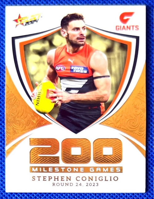 2024 AFL FOOTY STARS MILESTONE MG49 STEPHEN CONGLIO GWS GIANTS 200 GAME CARD