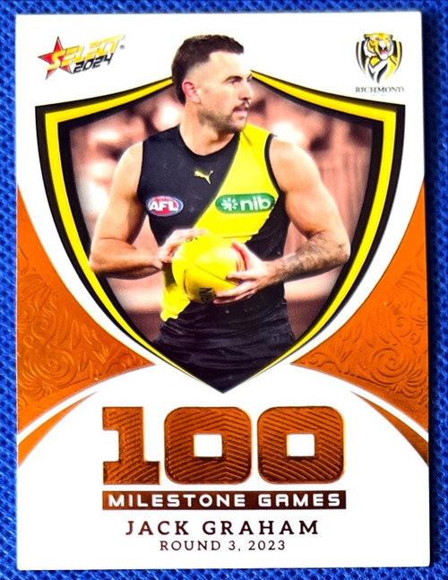 2024 AFL FOOTY STARS MILESTONE MG76 JACK GRAHAM RICHMOND TIGERS 100 GAME CARD