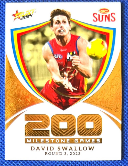 2024 AFL FOOTY STARS MILESTONE MG52 DAVID SWALLOW GOLD COAST SUNS 200 GAME CARD