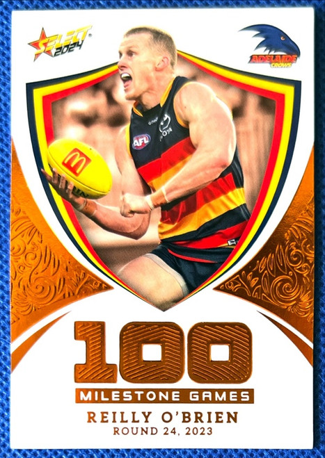 2024 AFL FOOTY STARS MILESTONE MG65 REILLY O’BRIEN ADELAIDE CROWS 100 GAME CARD