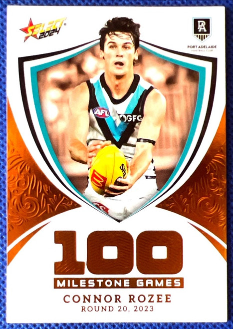 2024 AFL FOOTY STARS MILESTONE MG75 CONNOR ROZEE PORT ADELAIDE POWER 100 GAME CARD