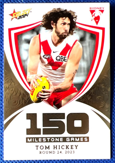 2024 AFL FOOTY STARS MILESTONE MG97 TOM HICKEY SYDNEY SWANS 150 GAME CARD