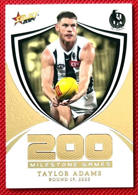 2024 AFL FOOTY STARS MILESTONE MG25 TAYLOR ADAMS COLLINGWOOD MAGPIES 200 GAME CARD