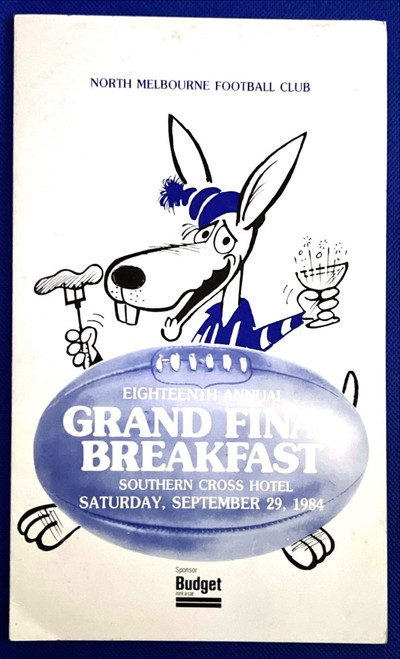 NORTH MELBOURNE FOOTBALL 1984 19TH ANNUAL GRAND FINAL BREAKFAST MENU