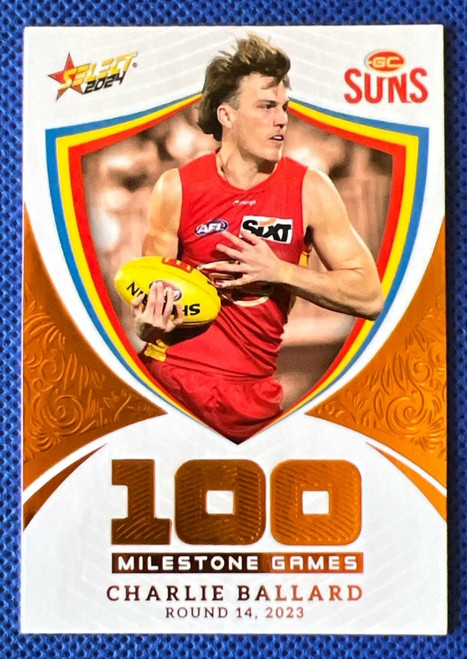 2024 AFL FOOTY STARS MILESTONE MG56 CHARLIE BALLARD GOLD COAST SUNS 100 GAME CARD