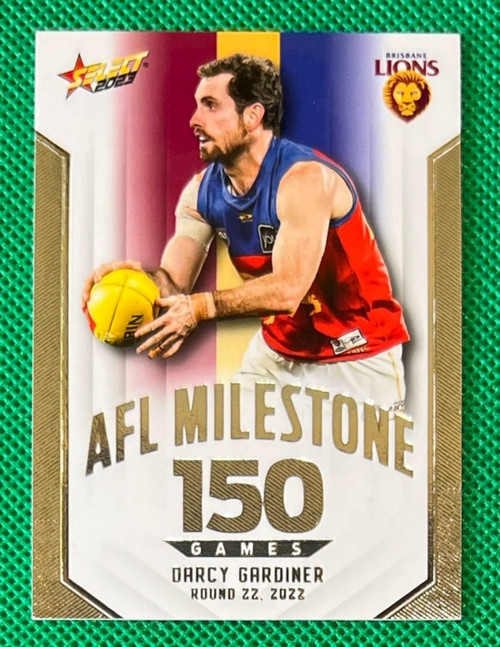 2023 AFL FOOTY STARS MILESTONE MG09 DARCY GARDNIER BRISBANE LIONS 150 GAME CARD
