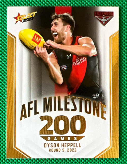 2023 AFL FOOTY STARS MILESTONE MG21 DYSON HEPPELL ESSENDON BOMBERS 200 GAME CARD
