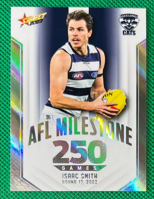 2023 AFL FOOTY STARS MILESTONE MG32 ISAAC SMITH GEELONG CATS 250 GAME CARD