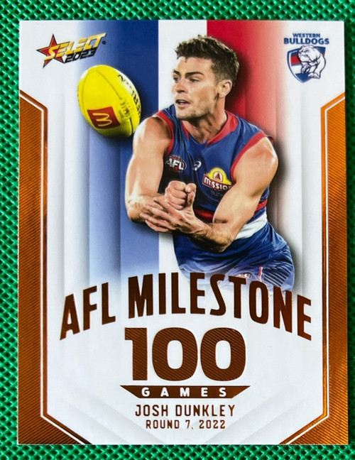 2023 AFL FOOTY STARS MILESTONE MG91 JOSH DUNKLEY WESTERN BULLDOGS 100 GAME CARD
