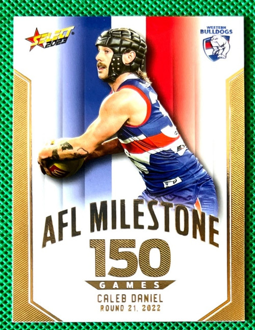 2023 AFL FOOTY STARS MILESTONE MG96 CALEB DANIELS WESTERN BULLDOGS 150 GAME CARD