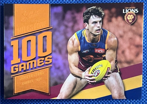 2020 AFL FOOTY STARS MILESTONE PRESTIGE MG08 JARRYD LYONS BRISBANE LIONS 100 GAME CARD