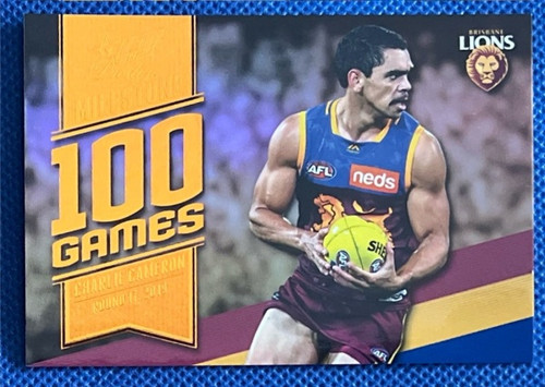 2020 AFL FOOTY STARS MILESTONE PRESTIGE MG10 CHARLIE CAMERON BRISBANE LIONS 100 GAME CARD
