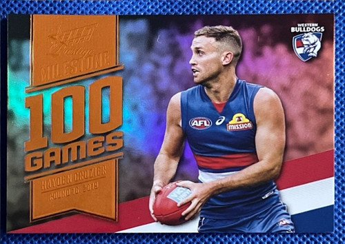 2020 AFL FOOTY STARS MILESTONE PRESTIGE MG90 HAYDEN CROZIER WESTERN BULLDOGS 100 GAME CARD