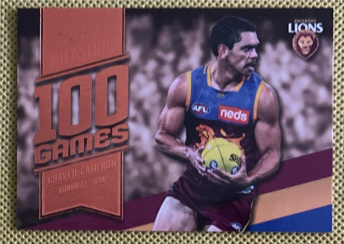 2020 AFL FOOTY STARS MILESTONE MG10 CHARLIE CAMERON BRISBANE LIONS 100 GAME CARD