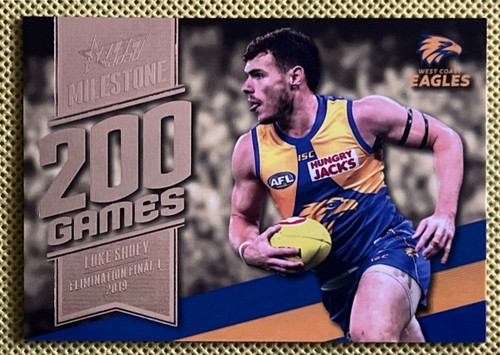 2020 AFL FOOTY STARS MILESTONE MG87 LUKE SHUEY WEST COAST EAGLES 200 GAME CARD
