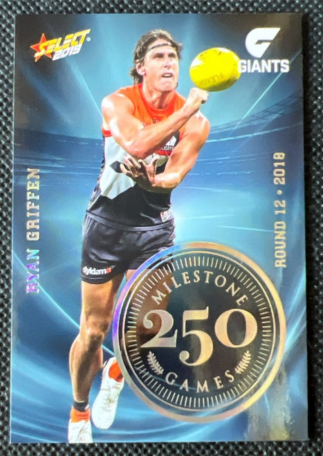 2019 AFL SELECT FOOTY STARS MG38 RYAN GRIFFIN  GREATER WESTERN SYDNEY 250 GAME MILESTONE CARD