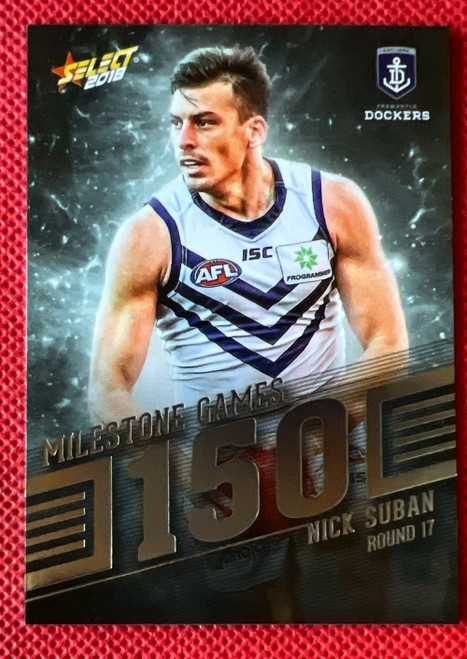 2018 AFL SELECT FOOTY STARS MG30 NICK SUBAN FREMANTLE DOCKERS 150 GAME MILESTONE CARD