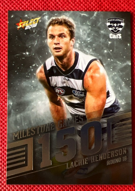 2018 AFL SELECT FOOTY STARS MG38 LACHIE HENDERSON GEELONG CATS 150 GAME MILESTONE CARD