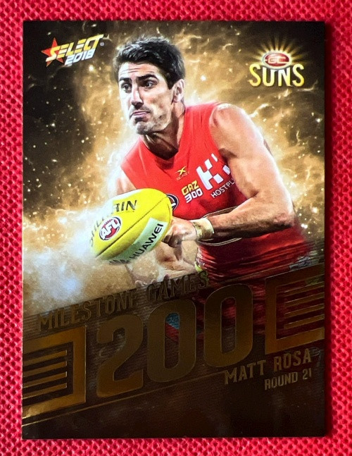 2018 AFL SELECT FOOTY STARS MG46 MATT ROSA GOLD COAST SUNS 200 GAME MILESTONE CARD