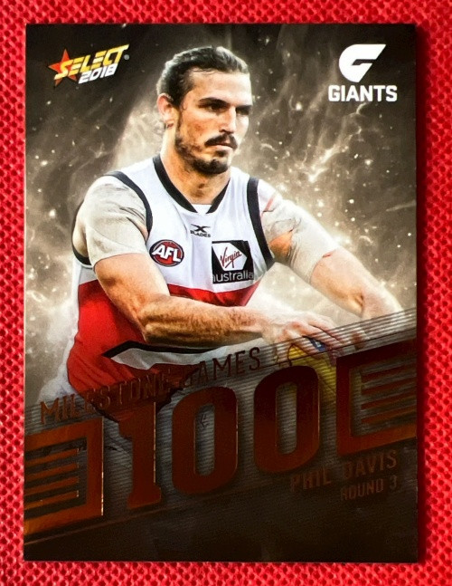2018 AFL SELECT FOOTY STARS MG48 PHIL DAVIS GREATER WESTERN SYDNEY 100 GAME MILESTONE CARD