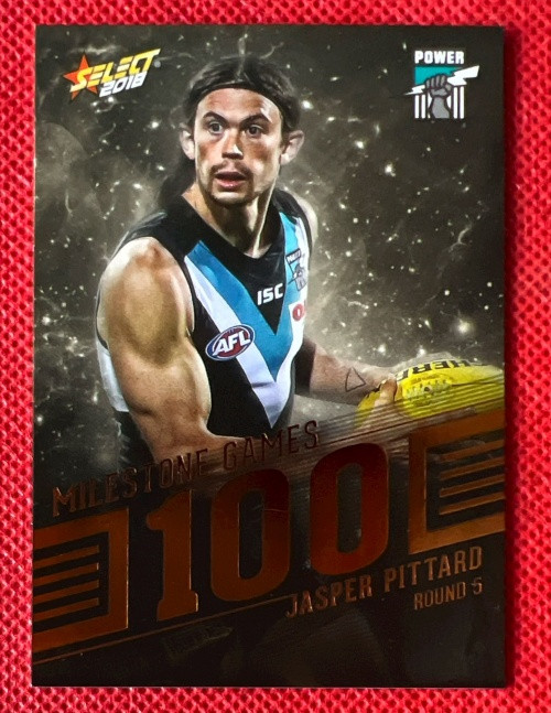 2018 AFL SELECT FOOTY STARS MG78 JASPER PITTARD PORT ADELAIDE POWER 100 GAME MILESTONE CARD