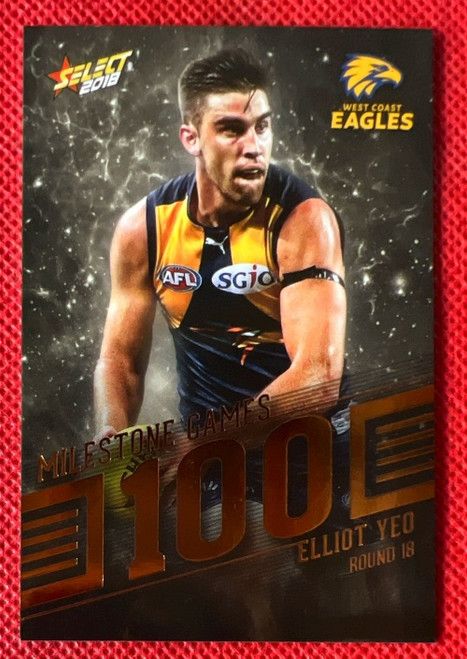 2018 AFL SELECT FOOTY STARS MG106 ELLIOT YEO WEST COAST EAGLES 100 GAME MILESTONE CARD