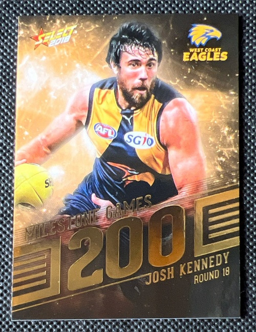 2018 AFL SELECT FOOTY STARS MG104 JOSH KENNEDY WEST COAST EAGLES 200 GAME MILESTONE CARD