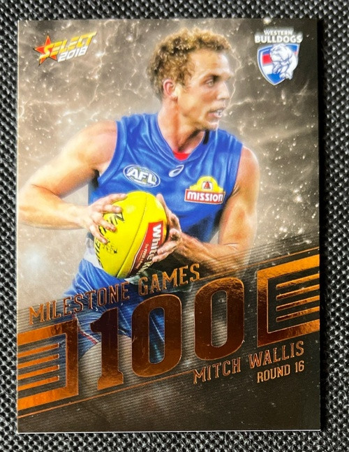 2018 AFL SELECT FOOTY STARS MG110 MITCH WALLIS WESTERN BULLDOGS 100 GAME MILESTONE CARD