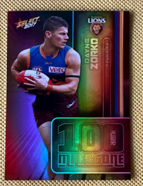 2017 AFL SELECT FOOTY STARS MG06 DAYNE ZORKO BRISBANE LIONS 100 GAME MILESTONE CARD