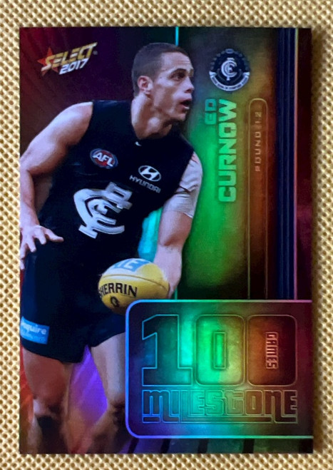 2017 AFL SELECT FOOTY STARS MG12 ED CURNOW CARLTON BLUES 100 GAME MILESTONE CARD