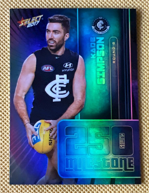 2017 AFL SELECT FOOTY STARS MG11 KADE SIMPSON CARLTON BLUES 250 GAME MILESTONE CARD