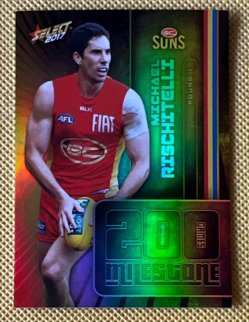 2017 AFL SELECT FOOTY STARS MG34 MICHAEL RISCHITELLI GOLD COAST SUNS 200 GAME MILESTONE CARD