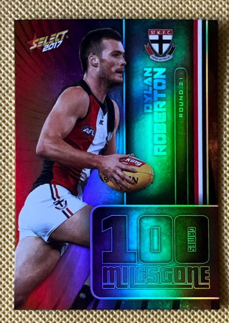 2017 AFL SELECT FOOTY STARS MG63 DYLAN ROBERTSON ST KILDA SAINTS 100 GAME MILESTONE CARD