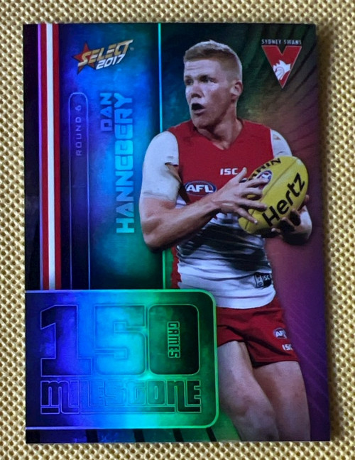 2017 AFL SELECT FOOTY STARS MG64 DAN HANNEBERY SYDNEY SWANS 150 GAME MILESTONE CARD