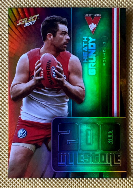 2017 AFL SELECT FOOTY STARS MG66 HEATH GRUNDY SYDNEY SWANS 200 GAME MILESTONE CARD