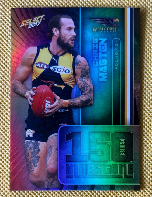 2017 AFL SELECT FOOTY  STARS MG70 CHRIS MASTEN WEST COAST EAGLES 150 GAME MILESTONE CARD