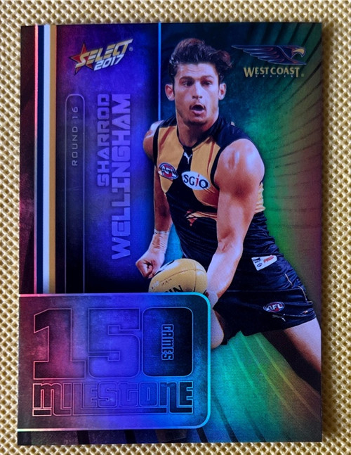 2017 AFL SELECT FOOTY  STARS MG72 SHARROD WELLINGHAM WEST COAST EAGLES 150 GAME MILESTONE CARD