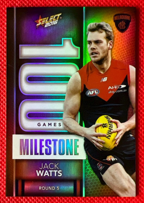 2016 AFL SELECT FOOTY  STARS MG48 JACK WATTS MELBOURNE DEMONS 100 GAME MILESTONE CARD
