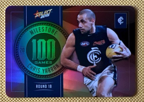 2015 AFL SELECT FOOTY  STARS MG16 CHRIS YARRAN CARLTON BLUES 100 GAME MILESTONE CARD
