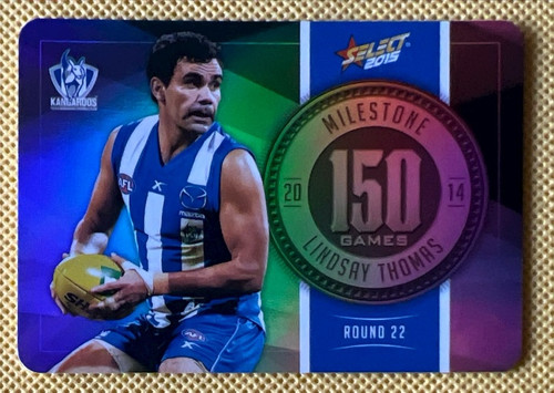 2015 AFL SELECT FOOTY  STARS MG58 LINDSAY THOMAS NORTH MELBOURNE KANGAROOS 150 GAME MILESTONE CARD