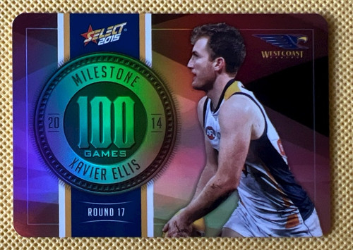 2015 AFL SELECT FOOTY STARS MG89 XAVIER ELLIS WEST COAST EAGLES 100 GAME MILESTONE CARD