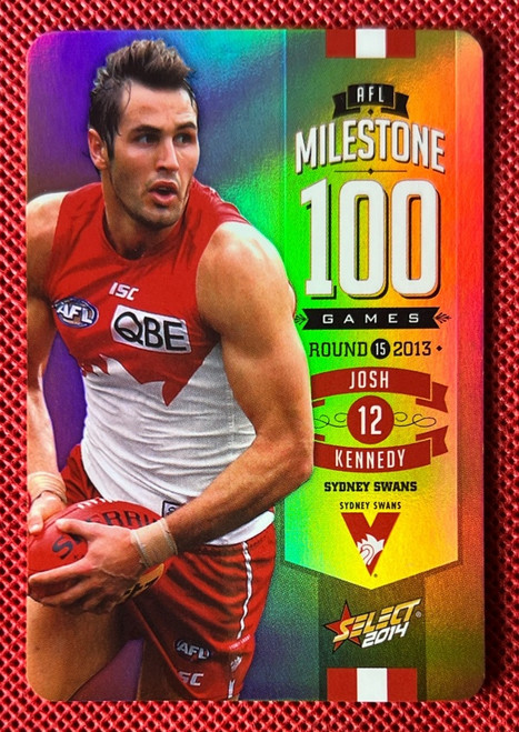 2014 AFL SELECT FOOTY STARS MG73 JOSH KENNEDY SYDNEY SWANS 100 GAME MILESTONE CARD