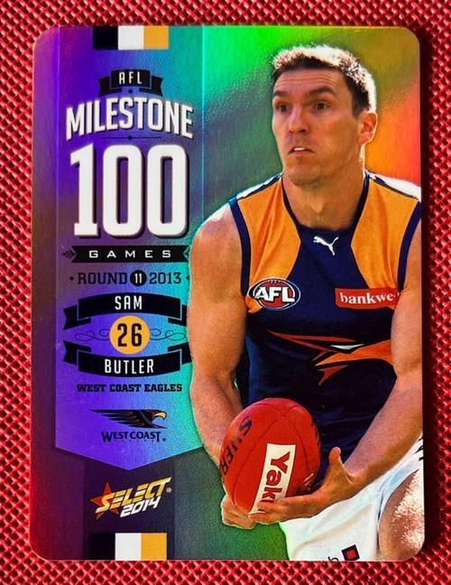 2014 AFL SELECT FOOTY STARS MG82 SAM BUTLER WEST COAST EAGLES 100 GAME MILESTONE CARD