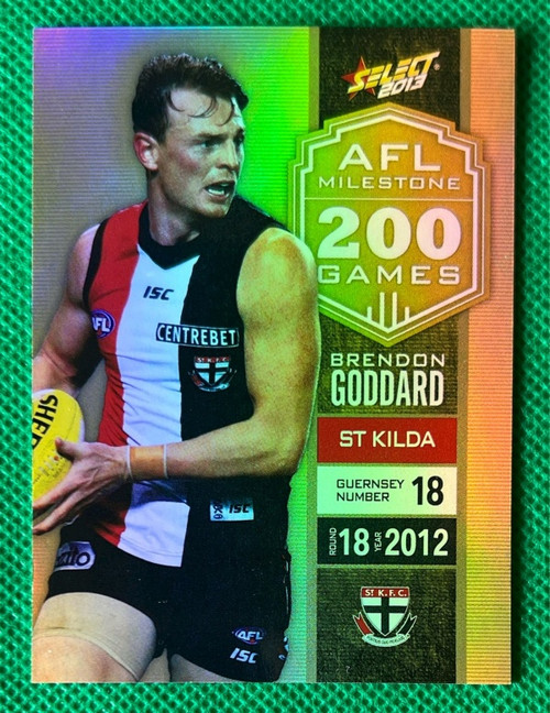 2013 AFL SELECT FOOTY STARS MG69 BRENDON GODDARD ST KILDA SAINTS 200 GAME MILESTONE CARD