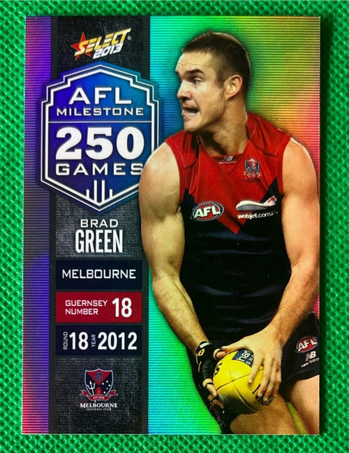 2013 AFL SELECT FOOTY STARS MG47 BRAD GREEN MELBOURNE DEMONS 250 GAME MILESTONE CARD